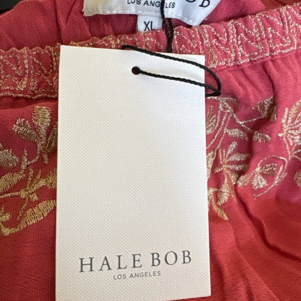 NWT Hale Bob Coral Gold Boho Embroidered Gauze Crinkle Maxi Skirt Size XL - Picture 3 of 9